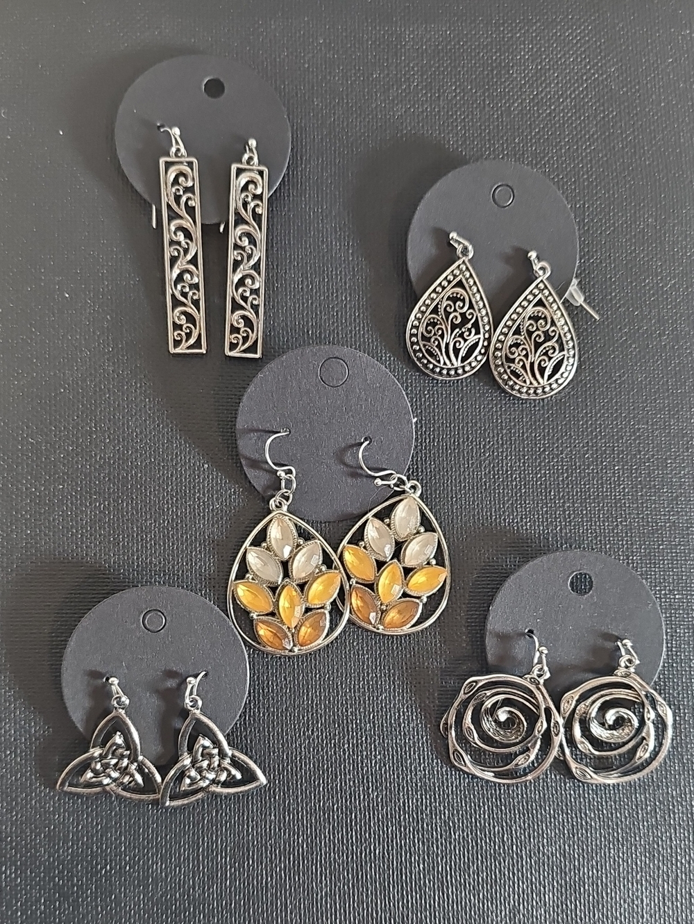 5 Pair Silver Tone Boho Statement Earrings Lot NWOT